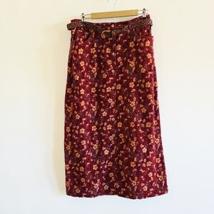 Bobbie Brooks Vintage Bohemian Corduroy Floral Print Midi Skirt Women's Size 16
